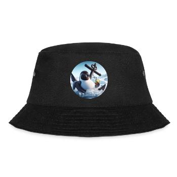 Comic penguin leaning in anchor with cocktail - Bucket Hat - black - Front - Lela (165cm)