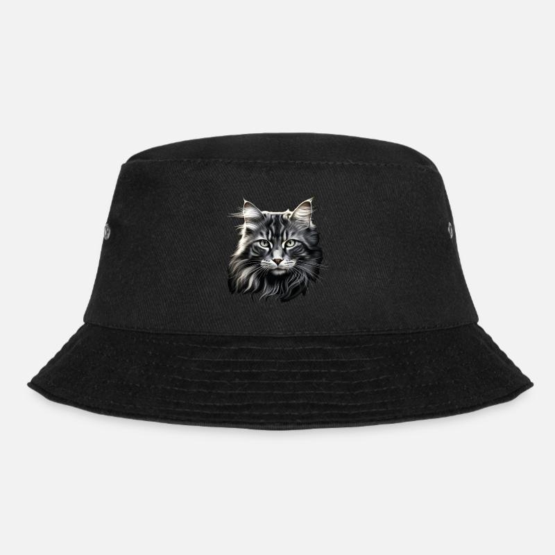 Langhaarkatze Katze Weiß Maine Coone Waldkatze - Bucket Hat - Schwarz