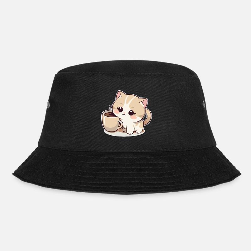 Katze mit Coffee - Bucket Hat - Schwarz