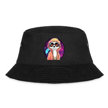 Erdmännchen Zeichnung - Bucket Hat - Schwarz - Vorne - Lela (165cm)