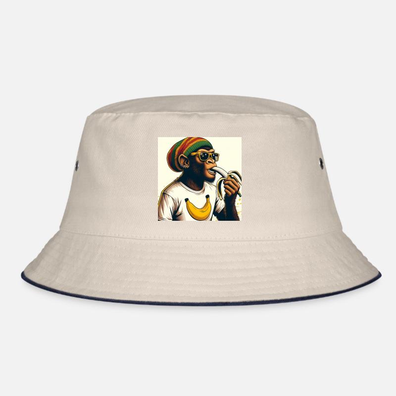 Cool monkey eats banana Bucket Hat
