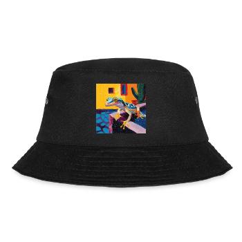 gecko, echsen, bunt, tier, geschenk, geschenkidee - Bucket Hat - Schwarz - Vorne - Lela (165cm)