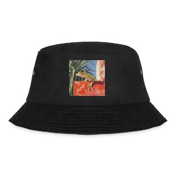 gecko, echse, bunt, tier, geschenk, geschenkidee - Bucket Hat - Schwarz - Vorne - Lela (165cm)