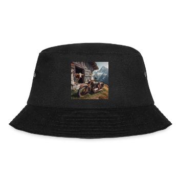 Kuh und Motorrad auf der Alm - Bucket Hat - Schwarz - Vorne - Lela (165cm)