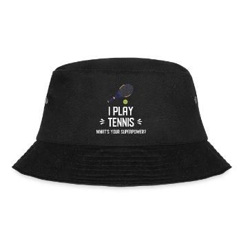 Ich spiele Tennis. Was ist deine Superkraft? - Bucket Hat - Schwarz - Vorne - Lela (165cm)