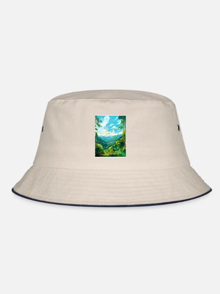Amazone Regenwald Vintage Reiseposter Souvenir - Bucket Hat - Natur/Navy - Vorne