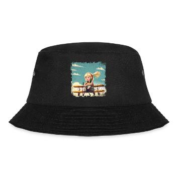 Girl Sitting on a Biplane | Fantasy - Bucket Hat - black - Front - Lela (165cm)