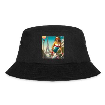 Schönes junges Mädchen fährt Fahrrad vor dem Eiffelturm - Bucket Hat - Schwarz - Vorne - Lela (165cm)