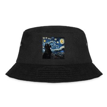 Black Cat, Cat, Van Gogh, Starry Night - Bucket Hat - black - Front - Lela (165cm)