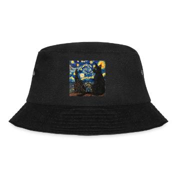 schwarze katze, katze, tier, van gogh, sternenacht - Bucket Hat - Schwarz - Vorne - Lela (165cm)