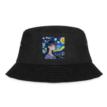anime, anime mädchen, otaku, waifu, van gogh - Bucket Hat - Schwarz - Vorne - Lela (165cm)