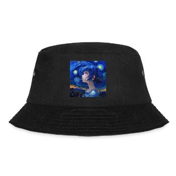 anime, anime mädchen, otaku, waifu, van gogh - Bucket Hat - Schwarz - Vorne - Lela (165cm)