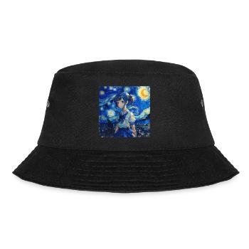 anime, anime mädchen, otaku, waifu, van gogh - Bucket Hat - Schwarz - Vorne - Lela (165cm)