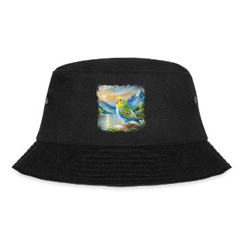 young budgie in children's book style, watercolor - Bucket Hat - black - Front - Lela (165cm)