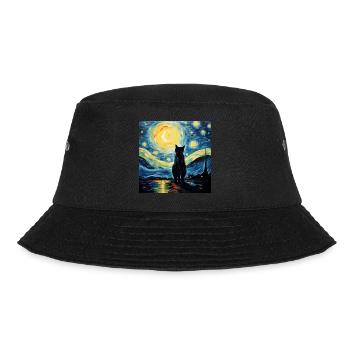 Cat, Cat Motif, Van Gogh, Starry Night - Bucket Hat - black - Front - Lela (165cm)