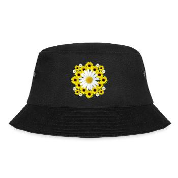 Margeriten Blüte mit gelben Sonnenblumen blumig - Bucket Hat - Schwarz - Vorne - Lela (165cm)