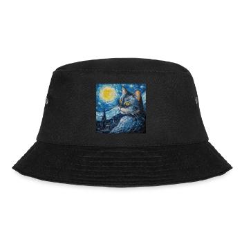 Cat, Cat Motif, Van Gogh, Starry Night - Bucket Hat - black - Front - Lela (165cm)