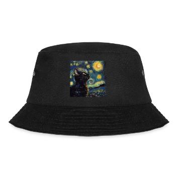 Cat, Cat Motif, Van Gogh, Starry Night - Bucket Hat - black - Front - Lela (165cm)