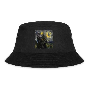 Cat, Cat Motif, Van Gogh, Starry Night - Bucket Hat - black - Front - Lela (165cm)