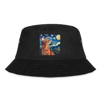 Cat, Cat Motif, Van Gogh, Starry Night - Bucket Hat - black - Front - Lela (165cm)
