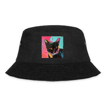 Katze, katzenmotiv, popart, geschenk, geschenkidee - Bucket Hat - Schwarz - Vorne - Lela (165cm)
