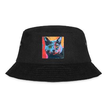 Katze, katzenmotiv, popart, geschenk, geschenkidee - Bucket Hat - Schwarz - Vorne - Lela (165cm)