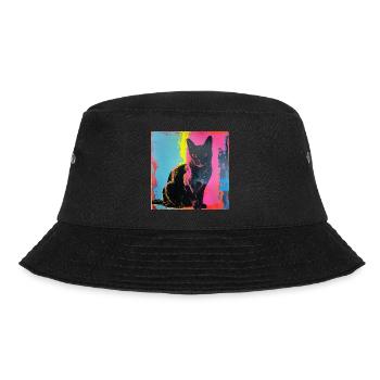 Katze, katzenmotiv, popart, geschenk, geschenkidee - Bucket Hat - Schwarz - Vorne - Lela (165cm)