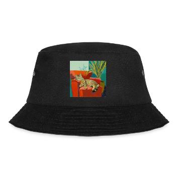 Katze, katzenmotiv, popart, geschenk, geschenkidee - Bucket Hat - Schwarz - Vorne - Lela (165cm)