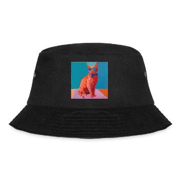 Katze, katzenmotiv, popart, geschenk, geschenkidee - Bucket Hat - Schwarz - Vorne - Lela (165cm)