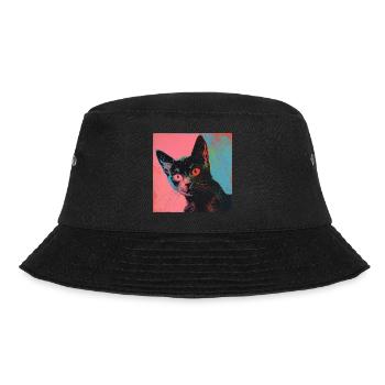Katze, katzenmotiv, popart, geschenk, geschenkidee - Bucket Hat - Schwarz - Vorne - Lela (165cm)