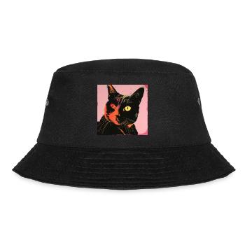 Katze, katzenmotiv, popart, geschenk, geschenkidee - Bucket Hat - Schwarz - Vorne - Lela (165cm)