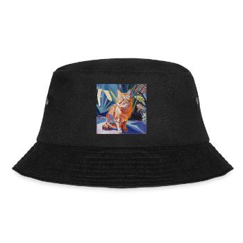 Katze, katzenmotiv, popart, geschenk, geschenkidee - Bucket Hat - Schwarz - Vorne - Lela (165cm)