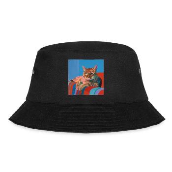 Katze, katzenmotiv, popart, geschenk, geschenkidee - Bucket Hat - Schwarz - Vorne - Lela (165cm)