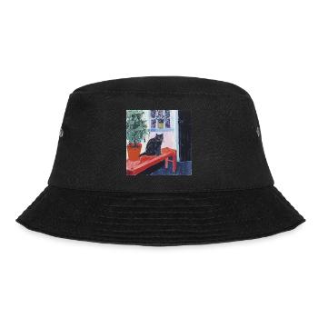 Katze, katzenmotiv, popart, geschenk, geschenkidee - Bucket Hat - Schwarz - Vorne - Lela (165cm)