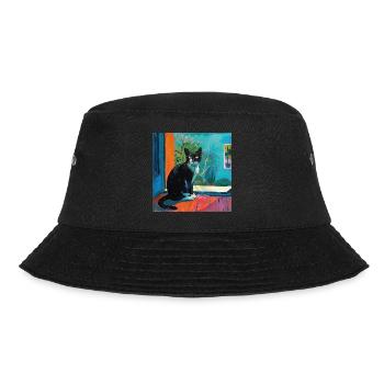 Katze, katzenmotiv, popart, geschenk, geschenkidee - Bucket Hat - Schwarz - Vorne - Lela (165cm)