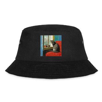 Katze, katzenmotiv, popart, geschenk, geschenkidee - Bucket Hat - Schwarz - Vorne - Lela (165cm)