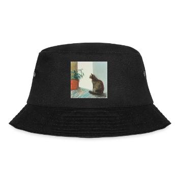 Katze, katzenmotiv, popart, geschenk, geschenkidee - Bucket Hat - Schwarz - Vorne - Lela (165cm)