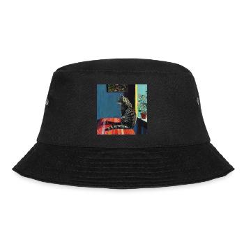 Katze, katzenmotiv, popart, geschenk, geschenkidee - Bucket Hat - Schwarz - Vorne - Lela (165cm)