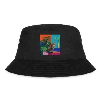 Katze, katzenmotiv, popart, geschenk, geschenkidee - Bucket Hat - Schwarz - Vorne - Lela (165cm)