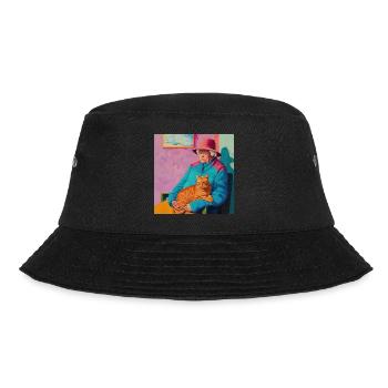 Katze, katzenmotiv, popart, geschenk, geschenkidee - Bucket Hat - Schwarz - Vorne - Lela (165cm)