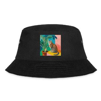 Katze, katzenmotiv, popart, geschenk, geschenkidee - Bucket Hat - Schwarz - Vorne - Lela (165cm)
