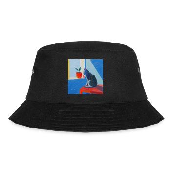 Katze, katzenmotiv, popart, geschenk, geschenkidee - Bucket Hat - Schwarz - Vorne - Lela (165cm)