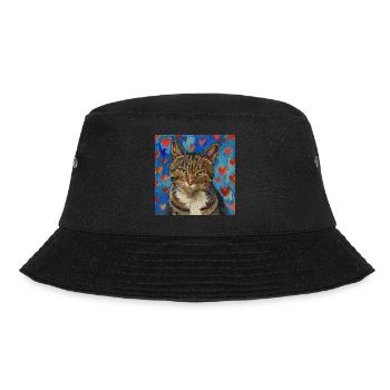 Katze, katzenmotiv, popart, geschenk, geschenkidee - Bucket Hat - Schwarz - Vorne - Lela (165cm)