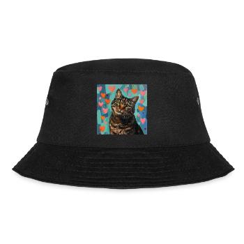 Katze, katzenmotiv, popart, geschenk, geschenkidee - Bucket Hat - Schwarz - Vorne - Lela (165cm)