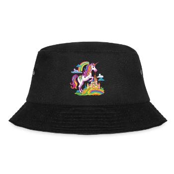 Einhorn Regenbogen Schloss Bunt Magie Fantasie - Bucket Hat - Schwarz - Vorne - Lela (165cm)