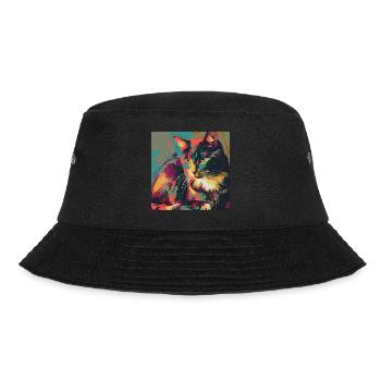 Katze, katzenmotiv, popart, geschenk, geschenkidee - Bucket Hat - Schwarz - Vorne - Lela (165cm)