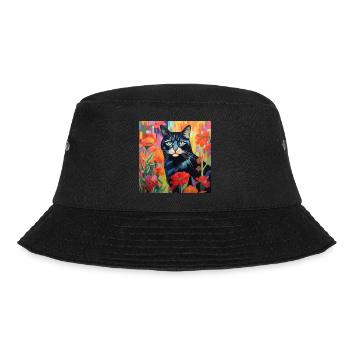 chat, motif de chat, fleurs, cadeau, idée cadeau - Bob - noir - Devant - Lela (165cm)