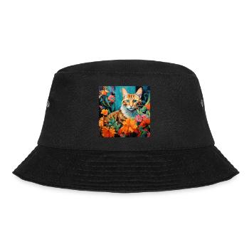 Katze, katzenmotiv, blumen, geschenk, geschenkidee - Bucket Hat - Schwarz - Vorne - Lela (165cm)