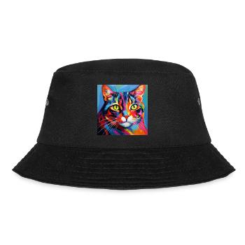 Katze, katzenmotiv, popart, geschenk, geschenkidee - Bucket Hat - Schwarz - Vorne - Lela (165cm)