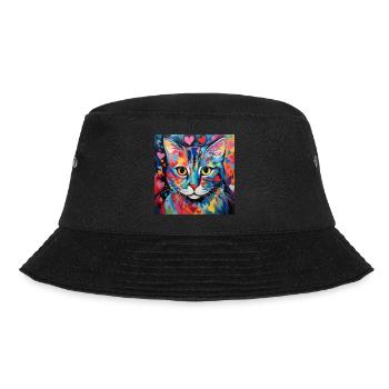 Katze, katzenmotiv, herz, geschenk, geschenkideen - Bucket Hat - Schwarz - Vorne - Lela (165cm)